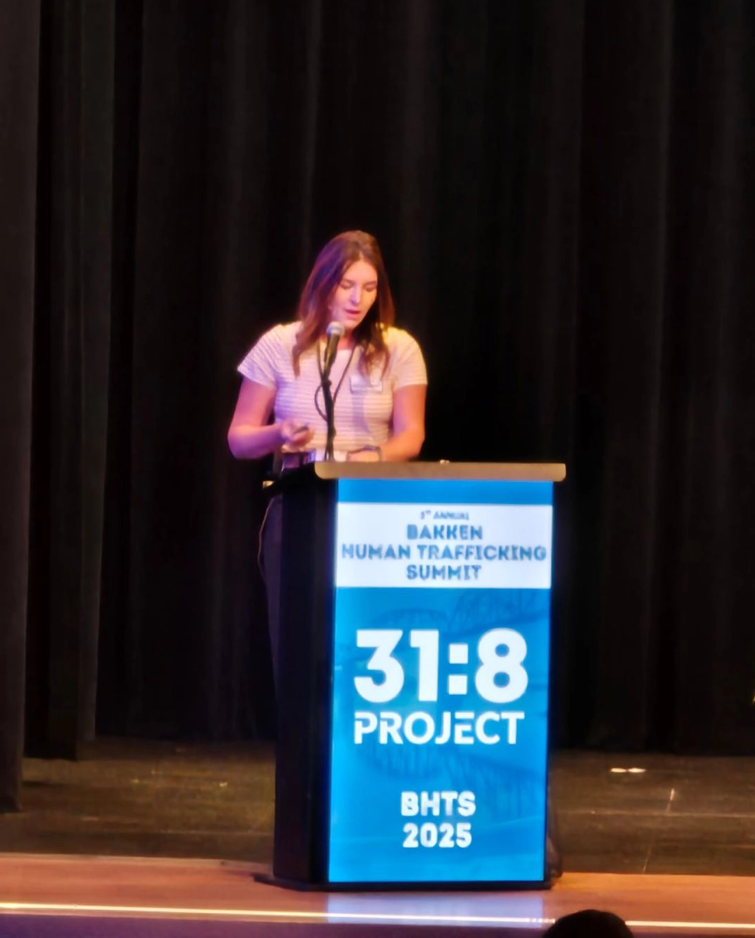 Lindsey speaking in the 2025 Annual Bakken Human Trafficking Summit